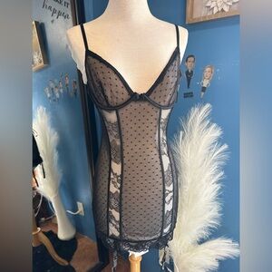 Victoria's Secret Very Sexy black lace mesh Corset slip dress Size M
